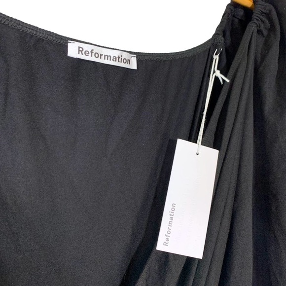 Reformation NEW Calabra Black Wrap Jersey Tencel Tie Midi Dress Black Medium - Picture 6 of 10